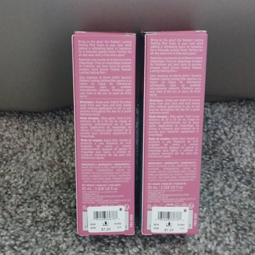 2 New Rude Radiant Lasting Setting Mist 2.028 fl oz.